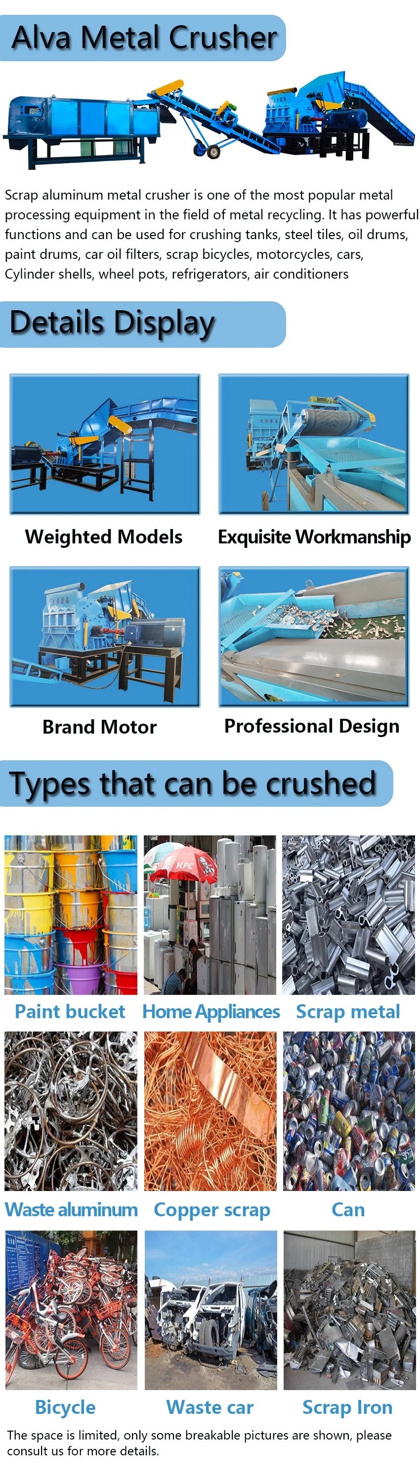 China Alva Machine High Capacity Used Metal Shredder Machine for Sale / Scrap Metal Recycling Machine